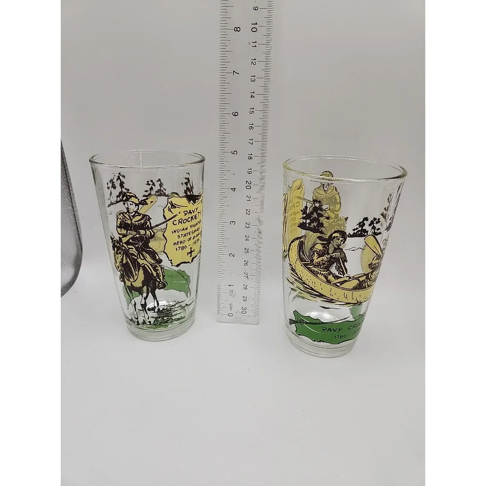 1950s Davy Crockett 1786-1836 Collector's Drinking Glass Set of 4 Indian Fighter